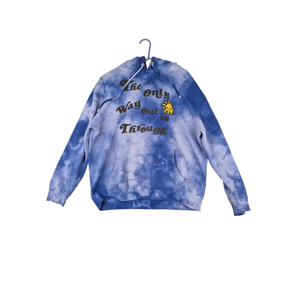 ALTRU Mens Blue Tie Dye Graphic Hoodie The Only Way Out Is Through Size M